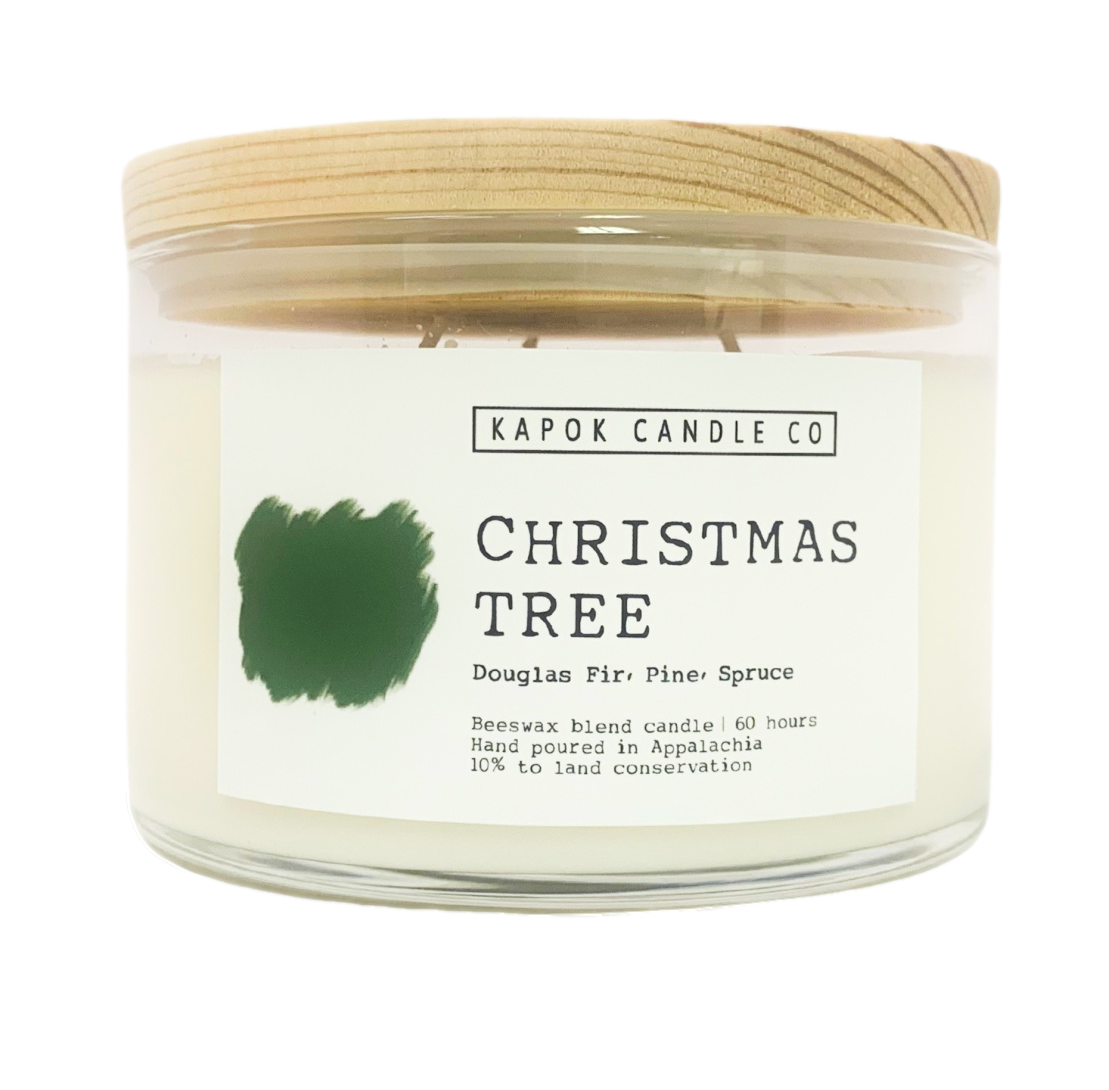 Christmas Tree Beeswax Blend Candle, 100% Cotton Wicks, Wooden Lid