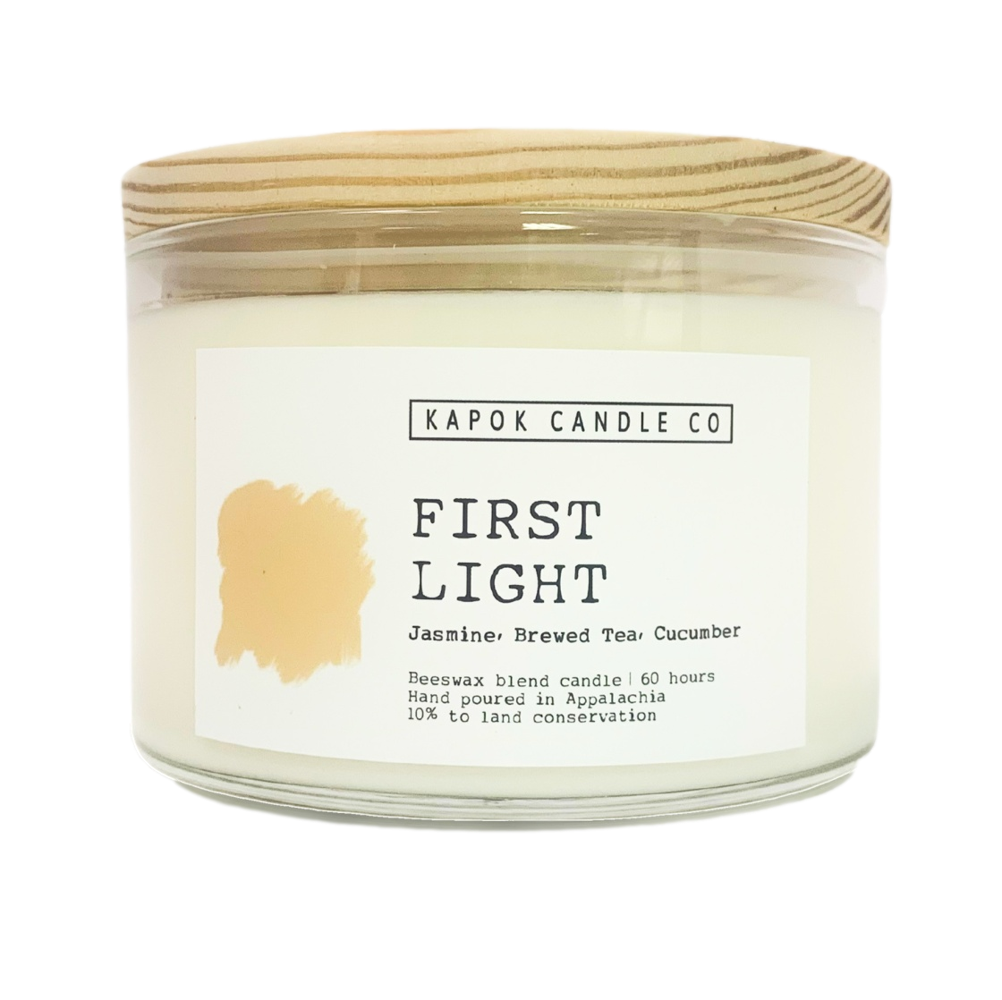 First Light Beeswax Blend Candle, 100% Cotton Wicks, Wooden Lid